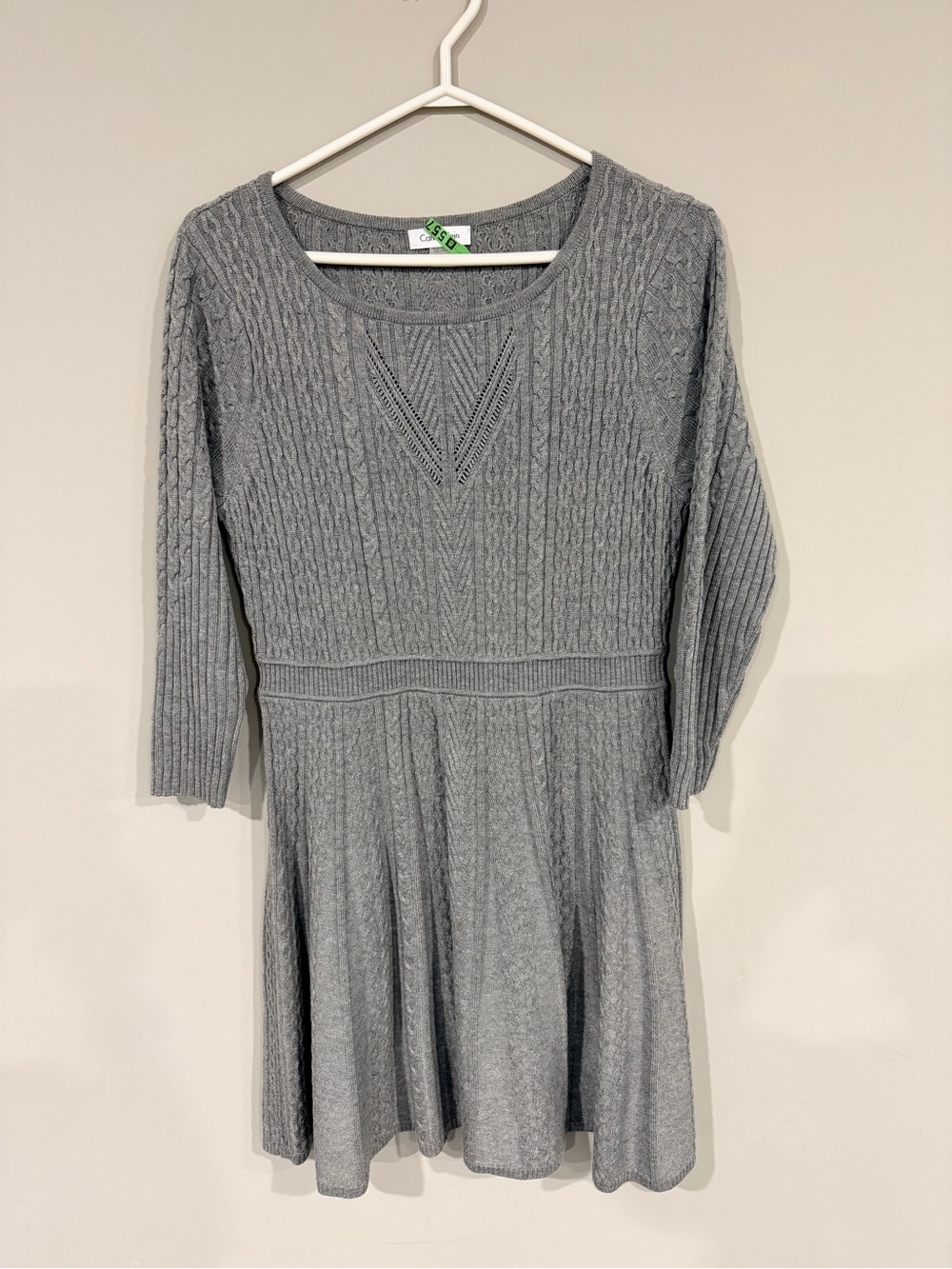 Calvin Klein Gray Cable-Knit Fit & Flare Dress Size Large